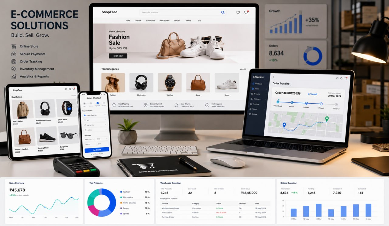 E-commerce solution - online store on laptop and phone